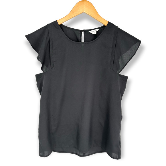 Calvin Klein | Small | Semi-Sheer Silky Ruffle Cap Sleeve Keyhole Closure Blouse - Picture 1 of 7